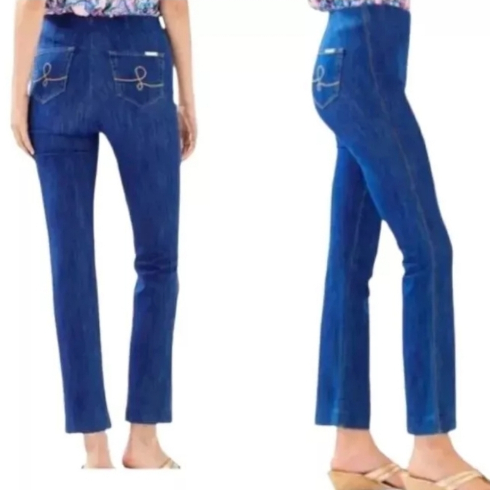 Lilly Pulitzer NWOT Ocean Cay High Rise Crop Flare Denim Jeans Pants Size 0